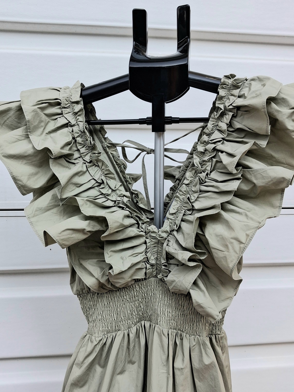 Ruffled V-Neck Tiered Maxi Dress in Sage Green - Picture 4 of 10